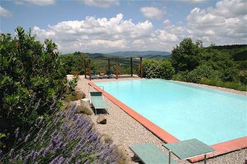 Der Pool und das Panorama der Fattoria Tregole